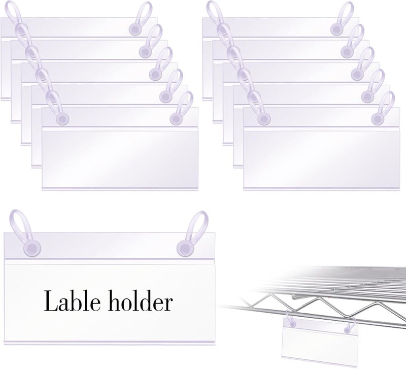 ELEMGULY Basket Label Holders, 20PCS Plastic Basket Label Clips with Easy Button Lock Design, Wire Shelf Label Holder Wire Rack Display Holder Price Sign for Home Market (20pcs Label Paper Included) - Image 1